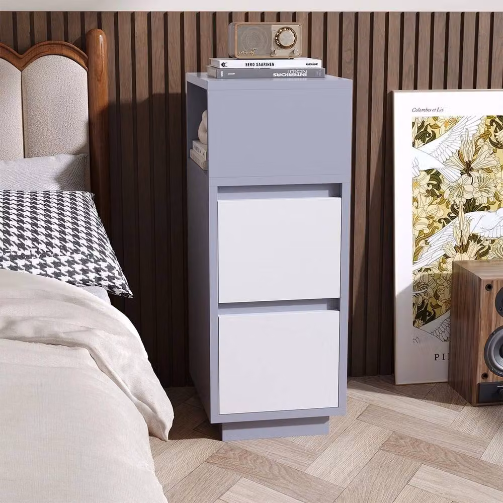 Kelvenix Narrow Grey Storage Cabinet Nightstand with 2 Drawers – 5