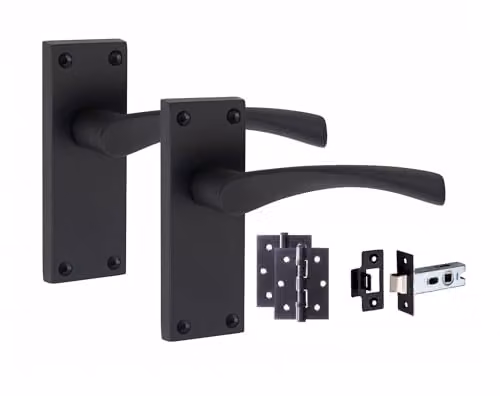 Golden Grace Astrid Scroll Door Handle and Latch Set in Matt Black
