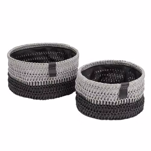 JVL Kenzi Set of 2 Open Weave Round Storage Baskets with Handles, Grey, Black or Multicolour, W/D/H: 22.0 x 11.0 x 22.0 cm – 1