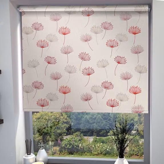 Terrys Albi Made to Measure Blackout Roller Blind with White and Pink Floral Nature Design