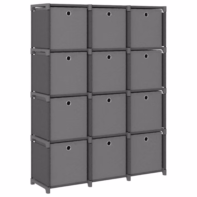 Berkfield Home Modern 12-Cube Display Shelf with Boxes in Grey, W/D/H: 103 x 30 x 141 cm