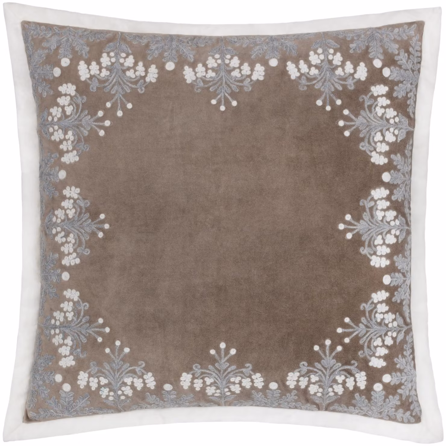 Paoletti Winter Bloom Floral Embroidered Cotton Velvet Cushion, Taupe, W/D/H: 50 x 50 x 5 cm – 2