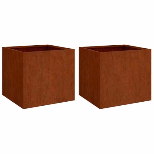 vidaXL 2-Piece Corten Steel Planter Set, Brown, W: 42 cm, D: 40 cm, H: 39 cm – 1