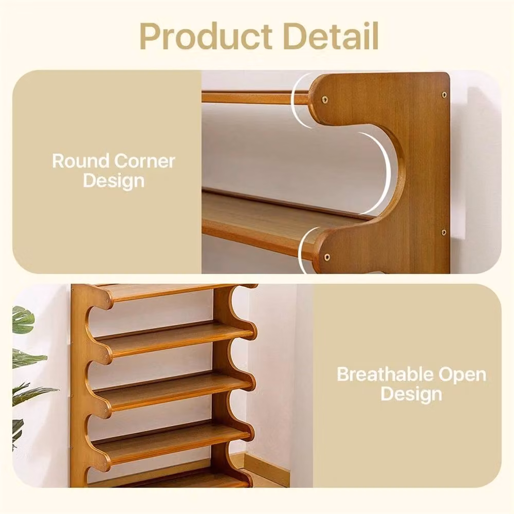 Nordara 5 Tier Bamboo Wooden Shoe Rack Storage Organiser Stand in Brown – 4