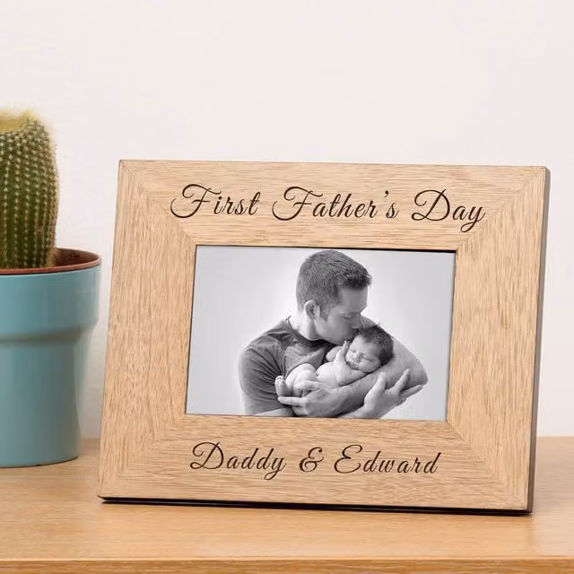 Uniqueful Personalised First Fathers Day Wood Picture Frame, Brown, 10 x 15 cm