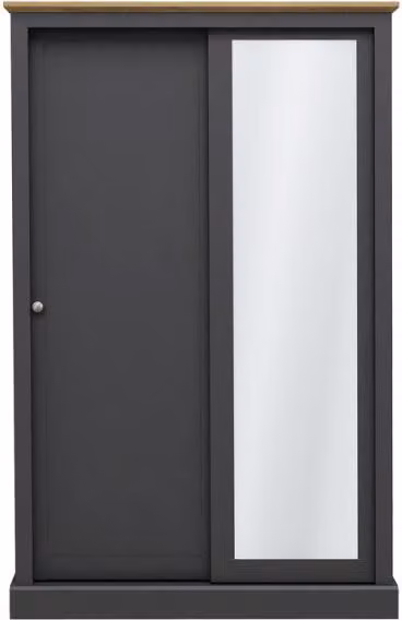 Lemon Pavilion Furniture Devon 2 Door Sliding Wardrobe with Mirror in Charcoal and Oak, W/D/H: 113.8 x 57.7 x 181.6 cm – 1