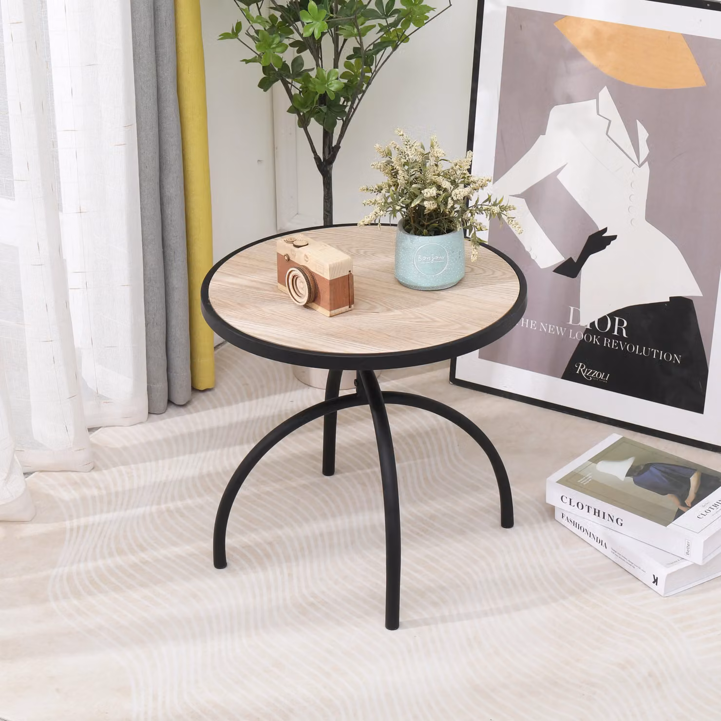 YOKI-ROTIN Industrial Round Metal End Table in Matt Brown – 2