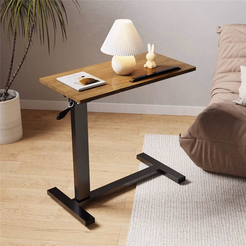 NESTLUNE Height Adjustable Rolling Side Table with Rotating Top in Brown – 4