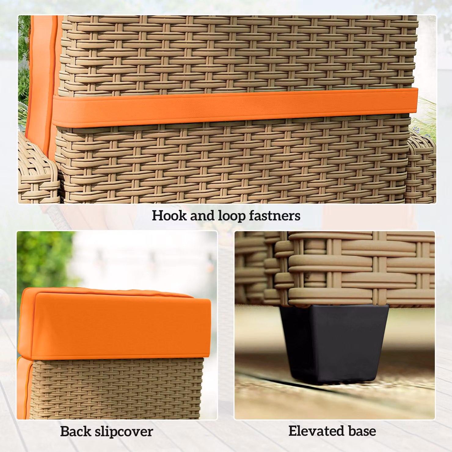 Outsunny 145 Degree Reclining Rattan Armchair with Footrest and Side Tray, Orange – 4