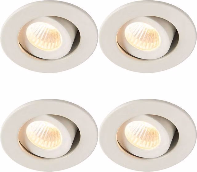 Loops 4 Pack Micro Adjustable Recessed LED Ceiling Downlight, 4W Warm White, Matt White