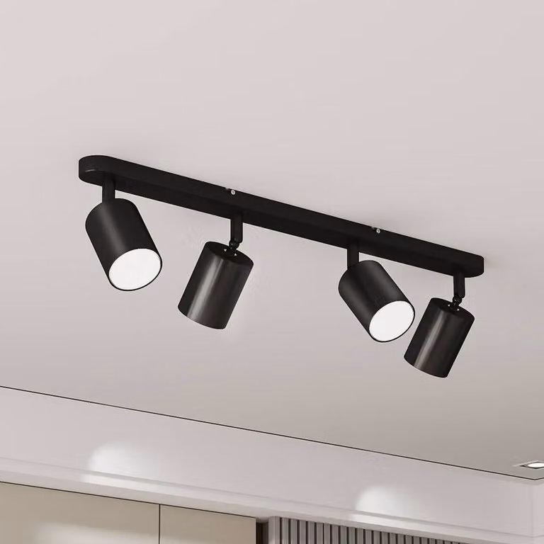 Emitto Modern Black 4-Way Adjustable Metal Ceiling Spotlight with GU10 Bulb Compatibility