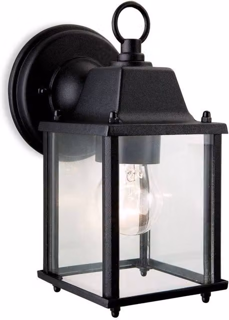 Firstlight Coach 1 Light Lantern Wall Light in Black with Transparent Glass and E27 Socket