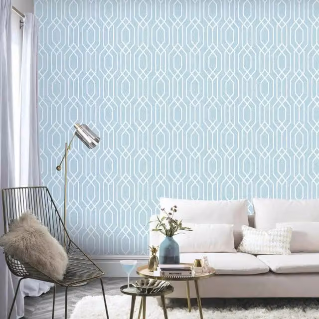 Arthouse Geometric Modern Abstract Wallpaper in Blue, White and Silver