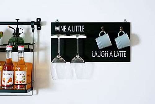 Wicked Gizmos Wall Mounted Wooden Coffee Mug and Wine Glass Holder in Black – 9