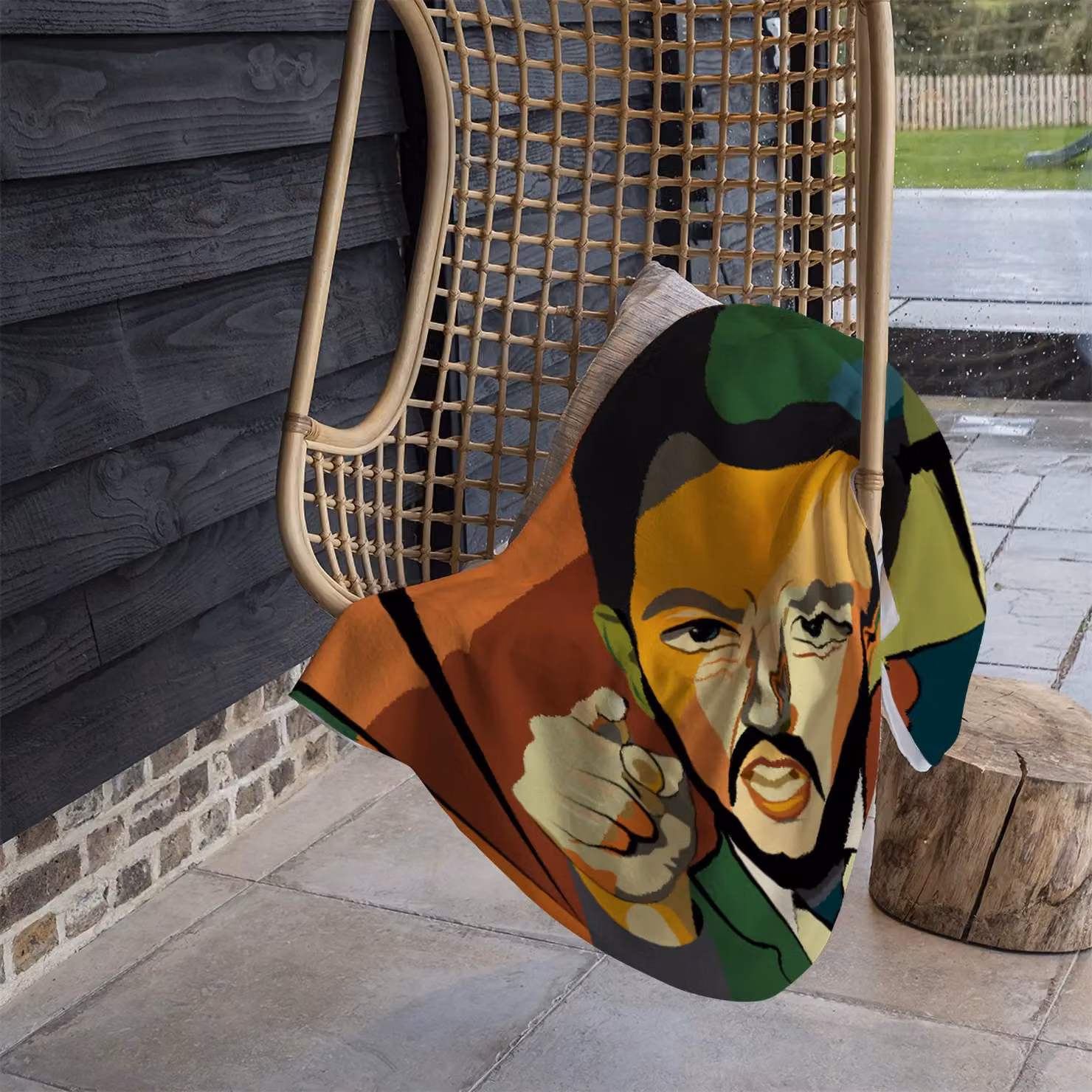Benjamin Tate Design Cubism Art Style Politician Fleece Blanket in Orange, Beige and Multicolour, W/D/H: 120 x 150 cm – 3