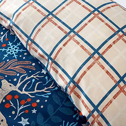 Happy Linen Company Winter Stags Blue Reversible Duvet Cover and Pillowcase Bedding Set, W/D/H: 180 x 200 cm, Pillowcase: 50 x 75 cm – 4