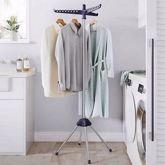 The Bazaarist Folding Laundry Drying Rack with Rotating Arms in Blue and Silver