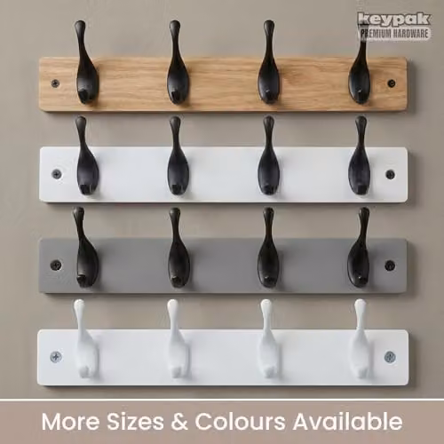 Keypak 2 Matte Black Coat Hooks on White Wooden Board, Width: 22.5 cm – 4