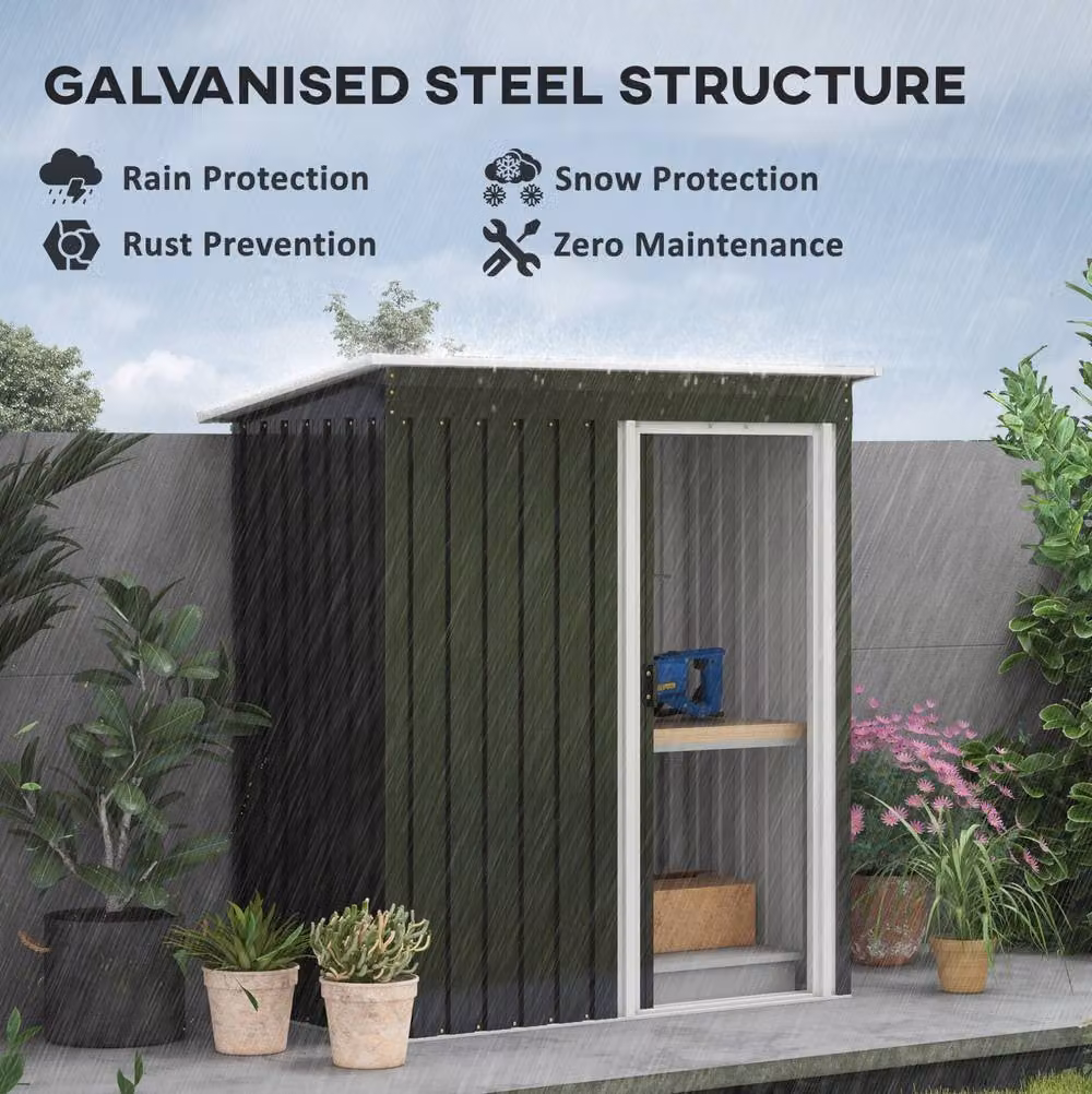 STILVORA Black Galvanised Steel Garden Shed with Sliding Door and Pent Roof W/D/H: 182 x 150 x 76 cm – 4