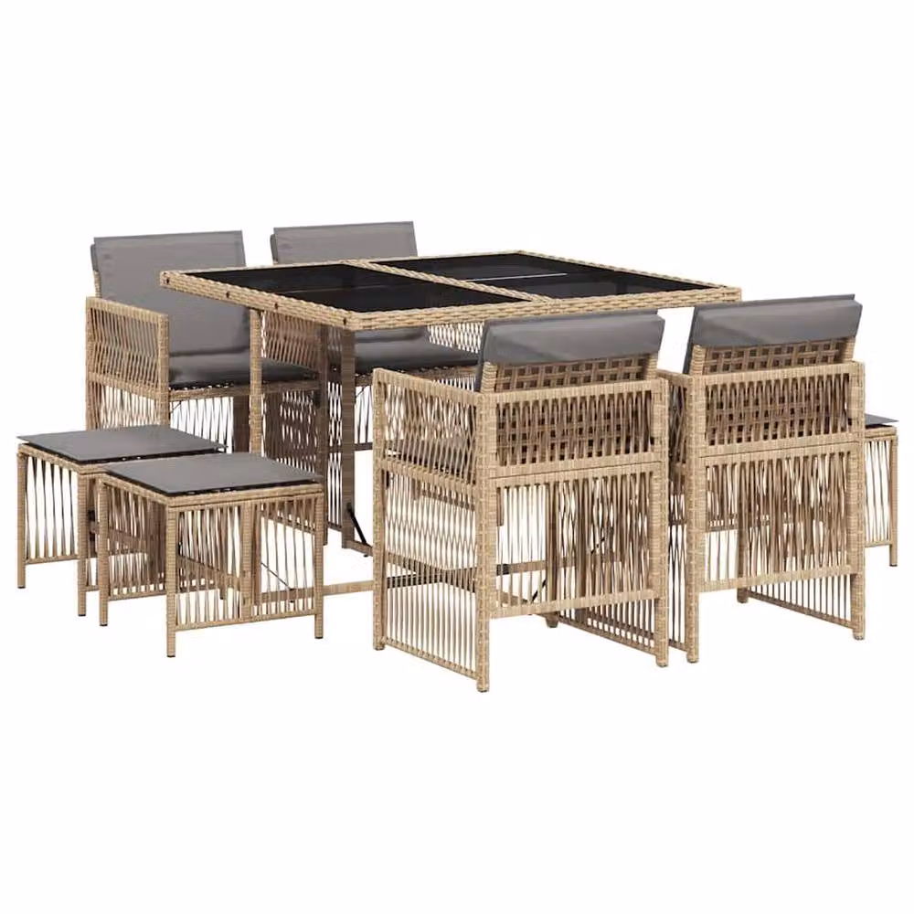 Berkfield Home 9 Piece Poly Rattan Garden Dining Set with Beige Cushions – 2