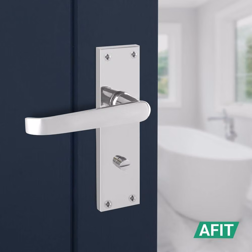 AFIT Polished Chrome Long Backplate Bathroom Door Handle Set in Silver, 1 Pair – 2