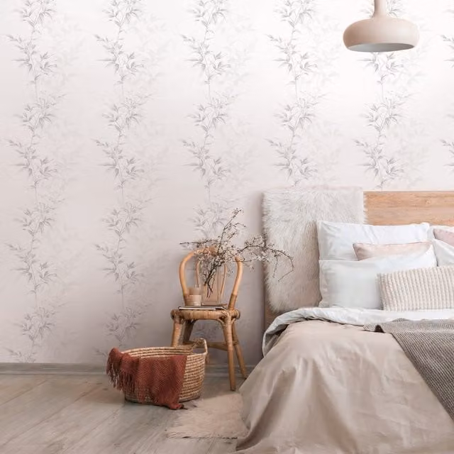 Galerie Industrial Effects Trailing Tree Botanical Floral Wallpaper Roll in White, Grey and Beige