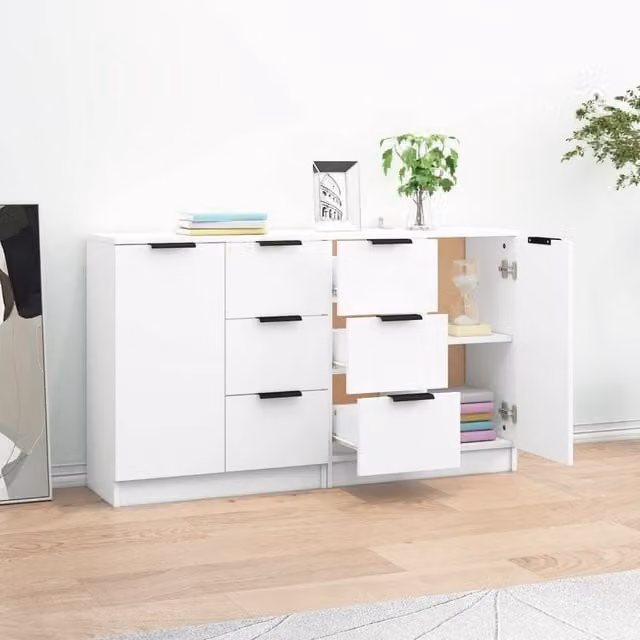Berkfield Home Set of 2 White Modern Sideboards in Matt Engineered Wood W/D/H: 60 x 30 x 70 cm