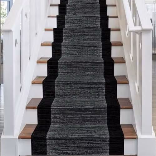 runrug Soft and Durable Stair Runner Carpet in Black and Grey, W: 80 cm, L: 570 cm – 1