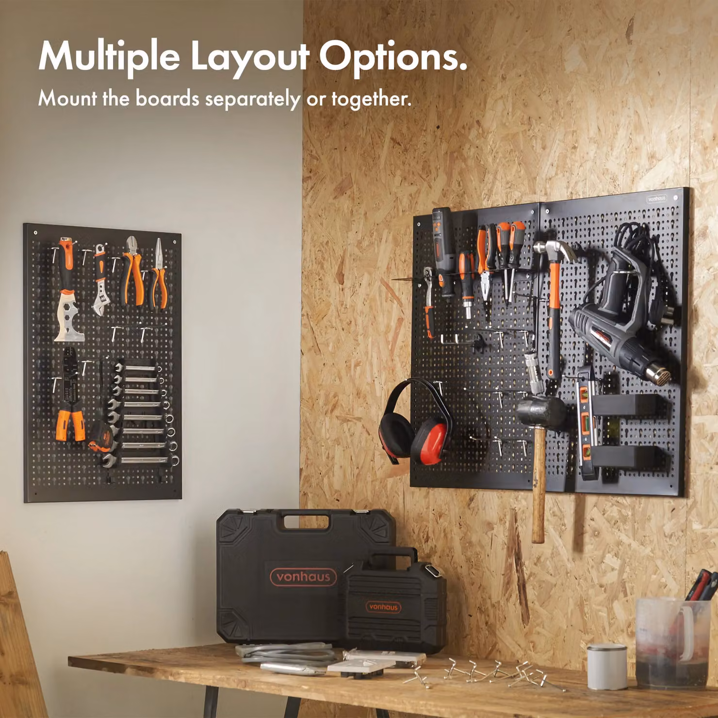 VonHaus 44 Piece Metal Wall Mounted Pegboard Storage Set in Black – 2