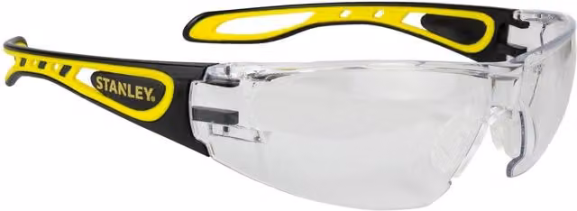 Stanley Wrap Around Safety Glasses with Clear Lenses and Yellow Multicolour Temple