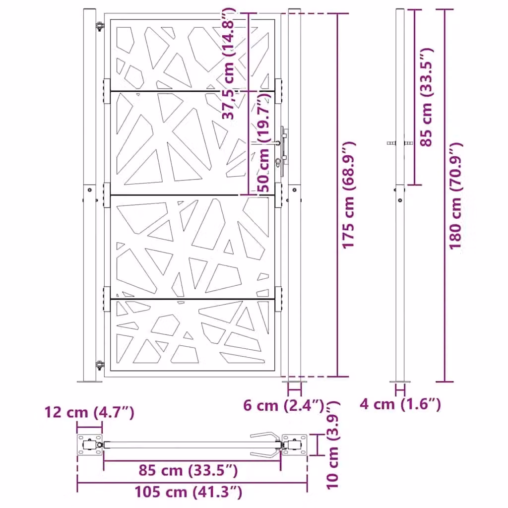 Berkfield Black Steel Garden Gate, W: 105 cm, H: 180 cm – 5
