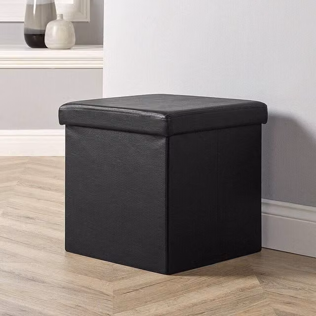 FORGEVIO Folding Ottoman Storage Chest in Black Synthetic Leather – 1