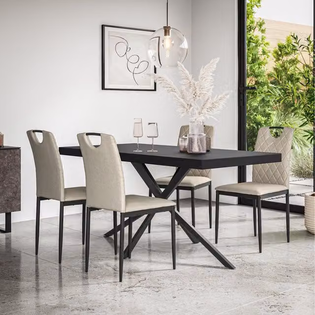 More4Homes Donni Dining Table and Monza Linen Chairs Set in Oak and Beige