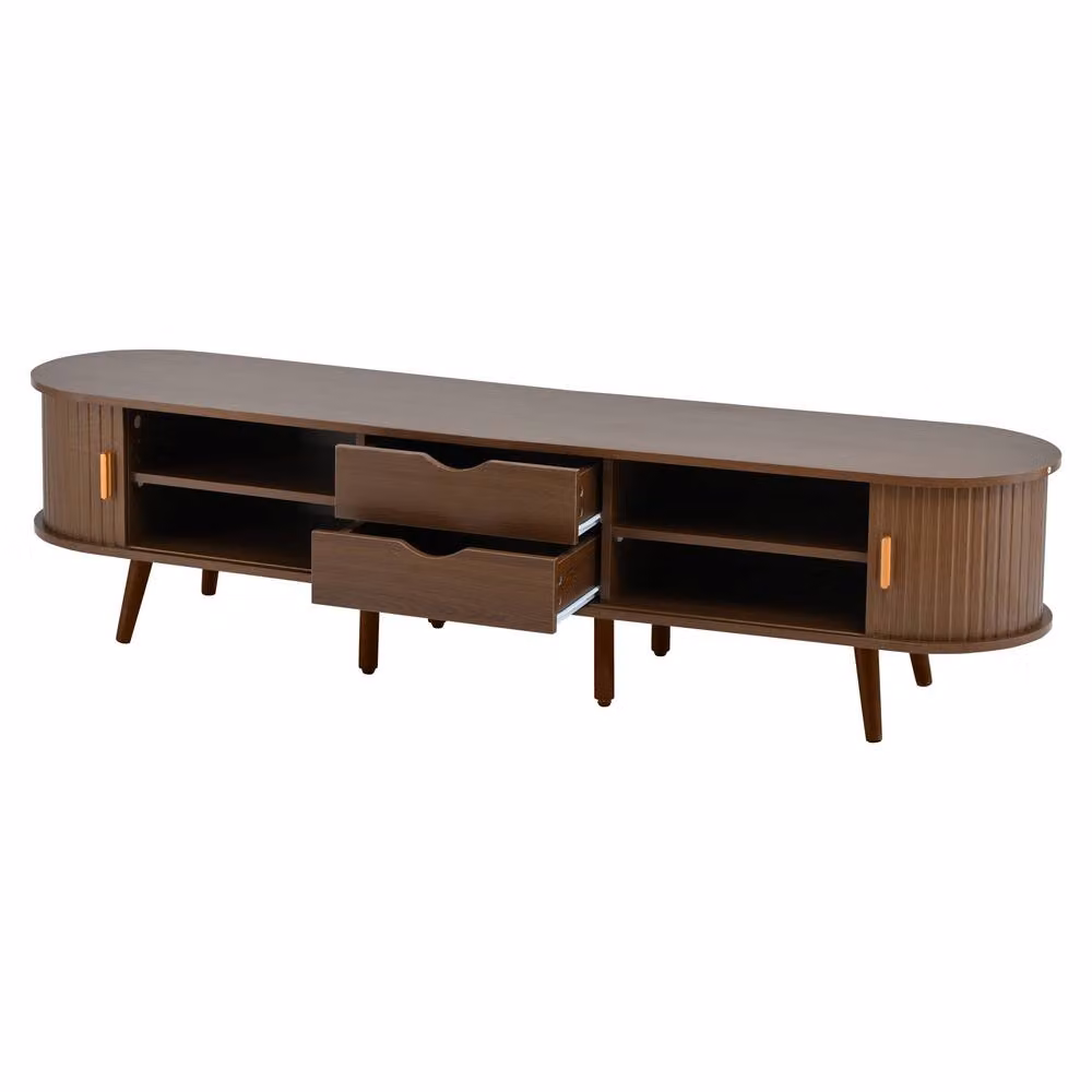 BTM Brown Walnut Wood TV Stand Cabinet with Drawers and Sliding Doors W: 175.0 cm, D: 40.0 cm, H: 42.0 cm – 3