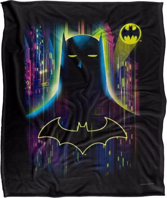 Batman Knight Lights Officially Licensed Silky Touch Super Soft Throw Blanket, White, W: 152 cm, D: 127 cm