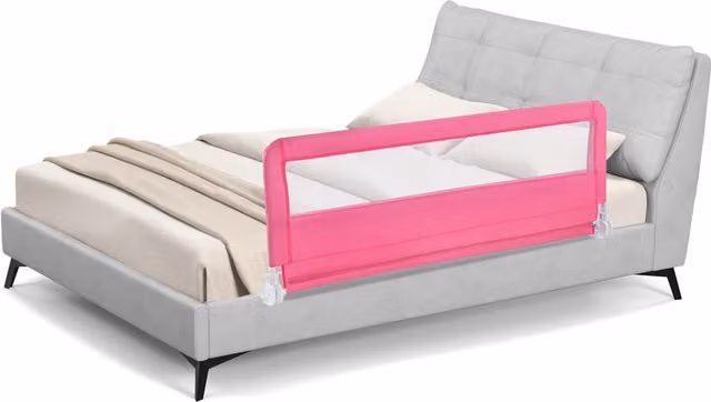 COSTWAY Foldable Children Safety Bedrail in Pink with Mesh Textile and BPA-free Plastic