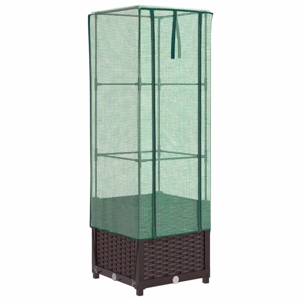 Berkfield Home Raised Bed with Greenhouse Cover in Brown Rattan Look, W/D/H: 40 x 40 x 139 cm – 2