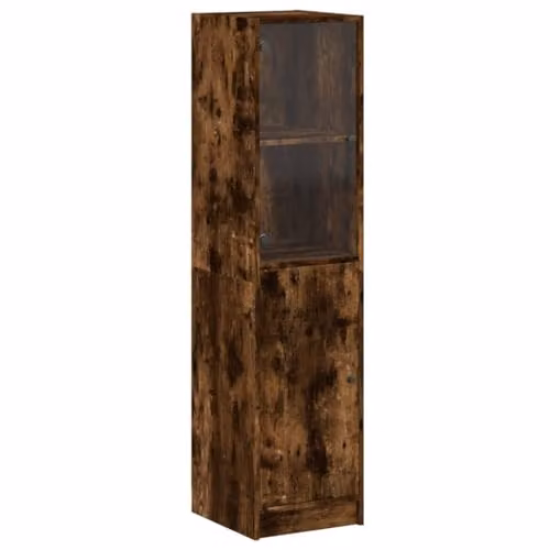 vidaXL Modern Highboard with Glass Doors in Smoked Oak, W/D/H: 35 x 37 x 142 cm – 1