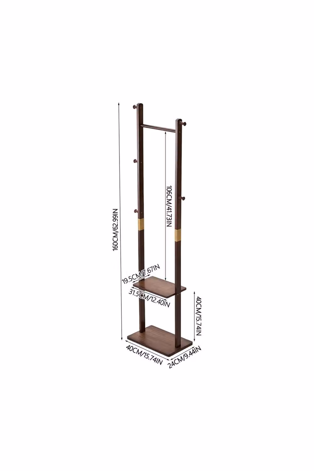 Living and Home Freestanding Wooden Clothes Rack with Dual Hook and Rail Matrix in Walnut Brown – 3