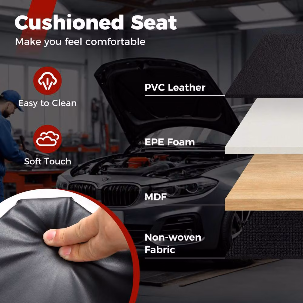 Costway 2-in-1 Rolling Creeper Seat with PVC Padded Seat in Red – 7