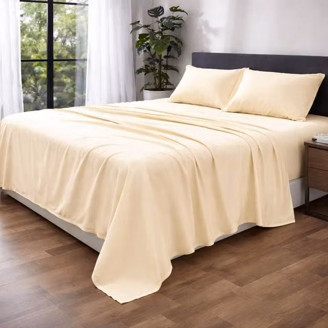 Homes-Linen Ultra Soft Breathable Microfibre Flat Sheet, Beige, W: 140 cm, L: 200 cm