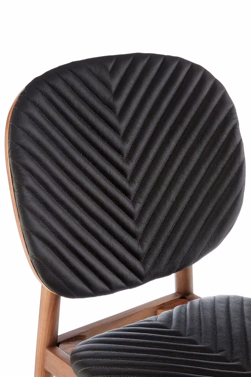 Fifty Five South Kenso Black Leather and Walnut Wood Dining Chair – 4
