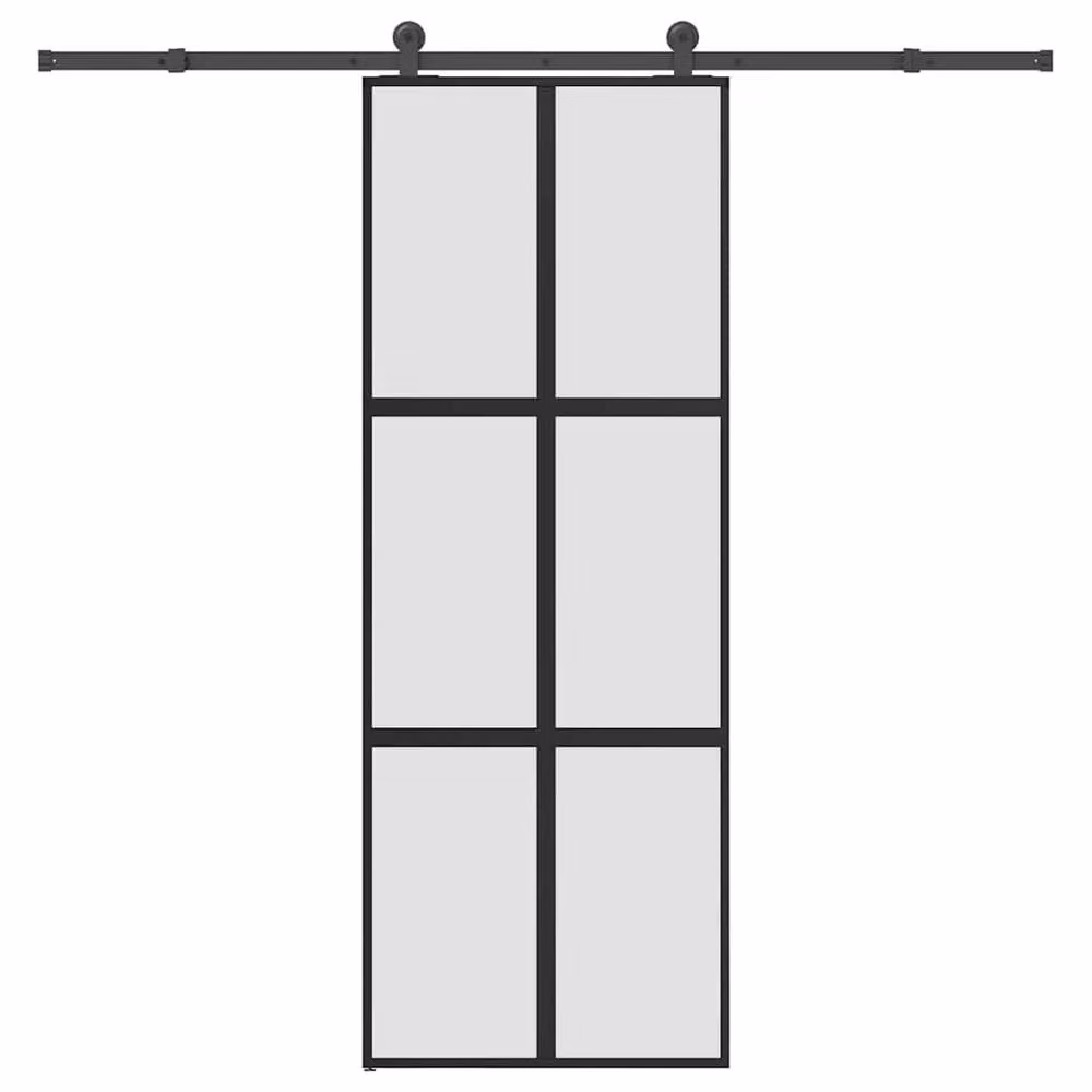 Berkfield Home Black Sliding Door with Hardware Set, Tempered Glass and Aluminium, W: 76 cm, H: 205 cm – 2