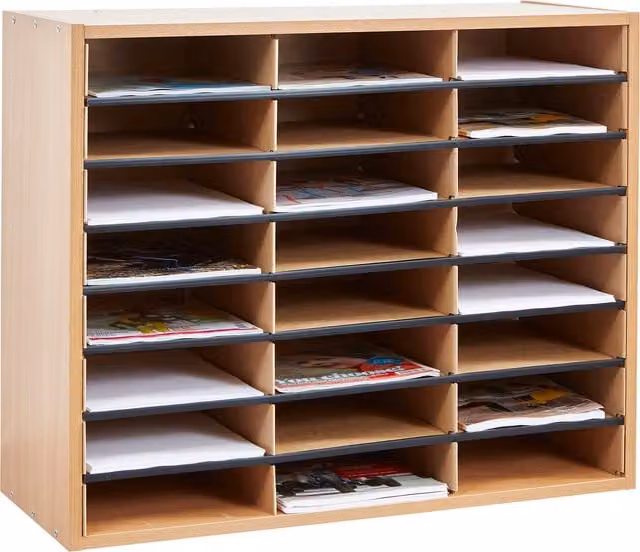 Liberty House Toys 24 Section Literature and Classroom Storage Organiser in Brown Beech Wood