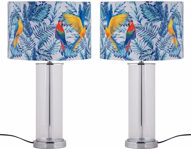 First Choice Lighting Aura Set of 2 Chrome Table Lamps with Silver Fabric Shades – 1