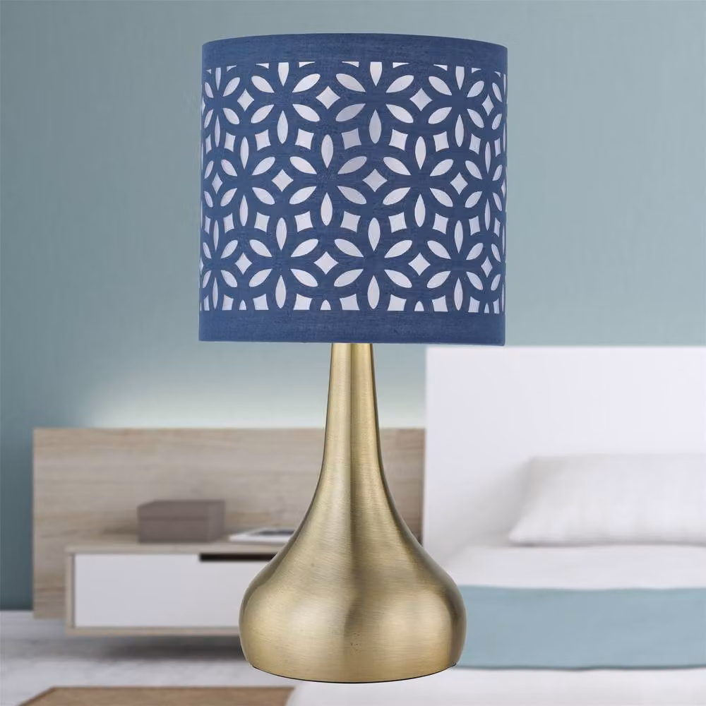 First Choice Lighting Romana Set of 2 Antique Brass Touch Table Lamps with Blue Fabric Shades – 4