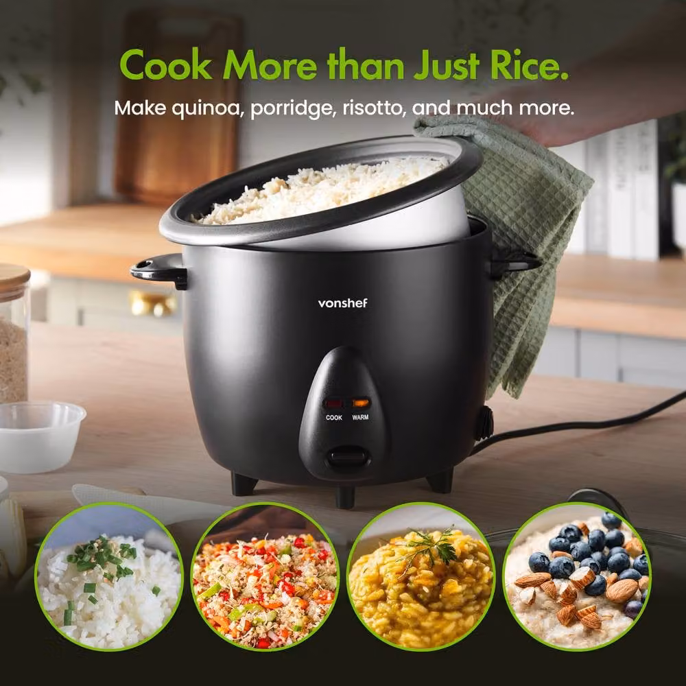 VonShef Electric Rice Cooker with Keep Warm Function and Non-Stick Pot, 1.8 l, Black – 6