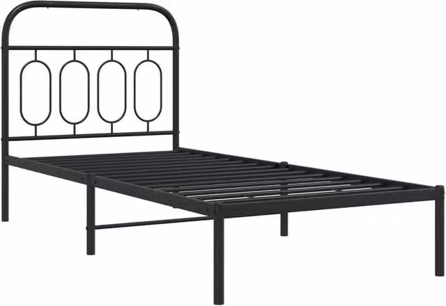 Berkfield Home Metal Bed Frame with Headboard, Black, W/D/H: 90 x 190 cm – 1