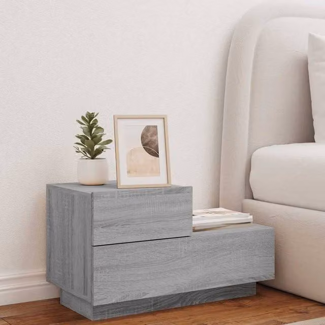 Berkfield Home Decorative Bedside Cabinet with Integrated LED Lights in Grey Sonoma, W: 70 cm, D: 36 cm, H: 40.5 cm