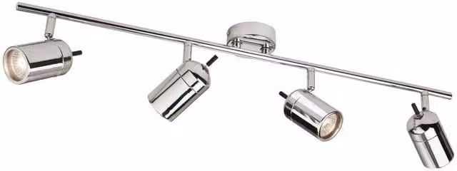 Netlighting Atlantic 4 Light Adjustable Bar Ceiling Spotlight for Bathrooms, Chrome and Grey, IP44, GU10